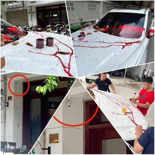 Trước đó, một chiếc xe màu trắng bị tạt sơn loang lổ ngay khi đỗ xe trước cửa nhà.