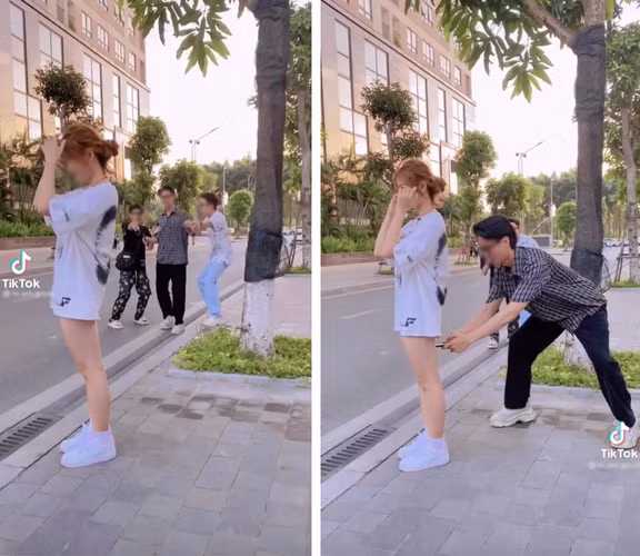 Điều đáng nói, khi cô gái phát hiện ra hành động biến thái này, nạn nhân không những không bày tỏ thái độ phẫn nộ, mà thậm chí còn lấy điện thoại để… tự chụp dưới váy của mình giúp kẻ biến thái. Dù chỉ là diễn, clip cổ xúy hành động biến thái của N.A.D khiến nhiều người xem phẫn nộ. Ảnh: Tổng hợp