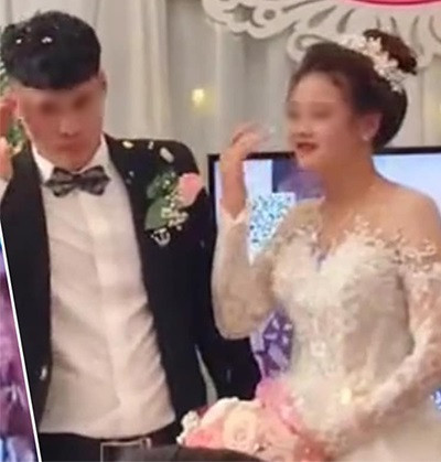 Đứng trước màn "tấn công" bằng pháo giấy bất ngờ này, cô dâu chú rể sau đó chỉ có thể tránh đi và vẫn phải gượng cười vui vẻ.