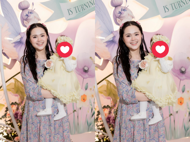 Trong ngày sinh nhật tròn 1 tuổi của cháu gái (con gái Huyền Mi - vợ Văn Quyết), Quỳnh Anh gây chú ý khi mặc váy, làm tóc và trang điểm cầu kỳ.