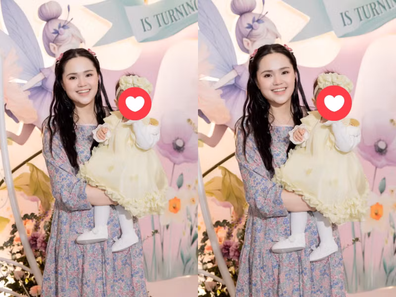 Trong ngày sinh nhật tròn 1 tuổi của cháu gái (con gái Huyền Mi - vợ Văn Quyết), Quỳnh Anh gây chú ý khi mặc váy, làm tóc và trang điểm cầu kỳ.