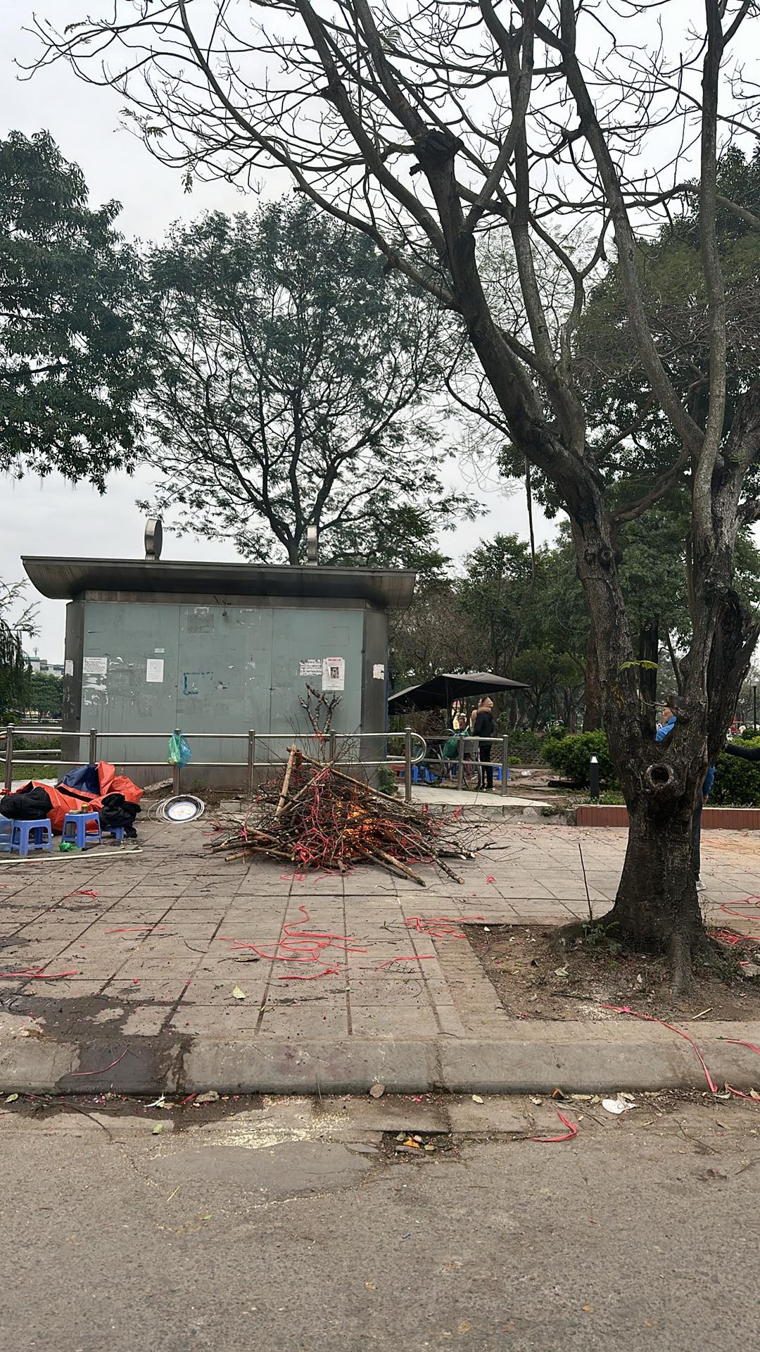 Những cành đã lỡ nở, nhiều tiểu thương tiện chọn cách đốt luôn trên phố.