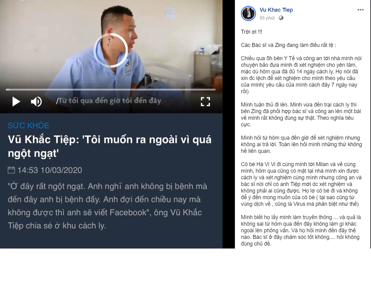 Phan nan ve khu cach ly Covid-19, Vu Khac Tiep co xung dang bi “nem da“?