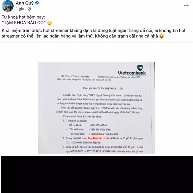 Chưa biết đúng sai của sự việc ra sao nhưng dân mạng đã "bắt mạch" ngay trend "tạm khoá báo có" này.