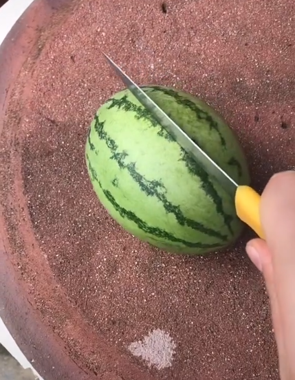 Thật điêu luyện khi cô nàng cắt đôi quả dưa một cách "ngọt xớt", kết quả bên trong cũng rất hấp dẫn.