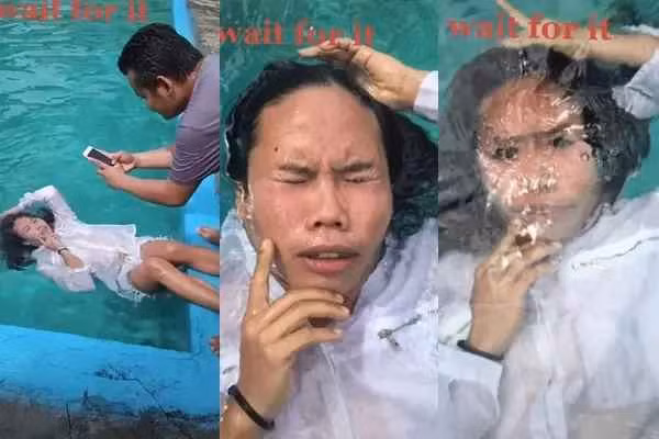 Thấy tấm ảnh chụp dưới nước đẹp và nhờ đứa bạn thân chụp.