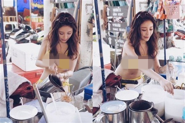 Mới đây hình ảnh một cô gái ăn mặc hở hang với bộ bikini hai mảnh đứng bán trà sữa xuất hiện khắp nơi trên các diễn đàn mạng xã hội, thu hút sự chú ý của không ít người.