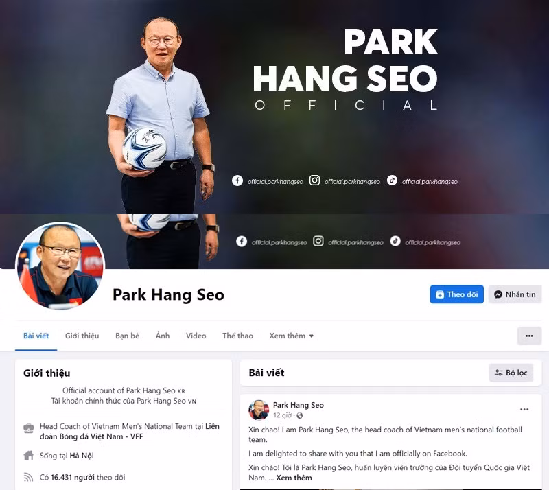 Cụ thể, trong clip HLV Park Hang Seo có nói: "Xin chào mọi người, tôi là Park Hang Seo – huấn luyện viên trưởng của đội tuyển quốc gia Việt Nam. Đầu tiên, tôi vui mừng khi được chia sẻ rằng tôi chính thức gia nhập mạng xã hội. Tôi hi vọng các bạn sẽ cảm thấy thích với những gì tôi sắp chia sẻ trên tài khoản này. Tôi mong rằng sẽ sớm được kết nối nhiều hơn với các bạn khán giả. Xin cảm ơn!".