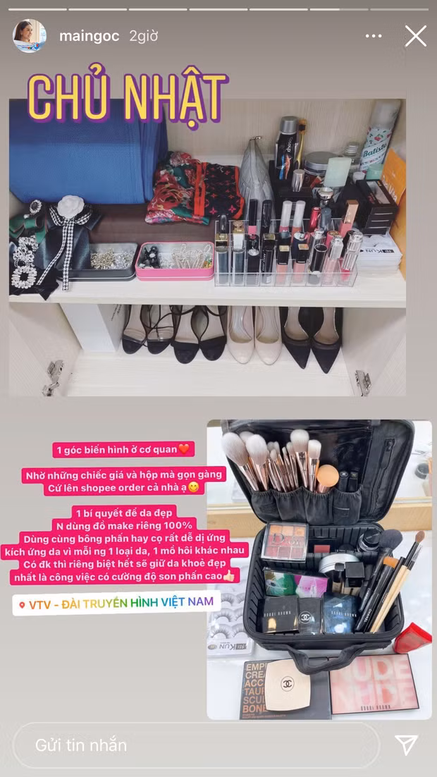 Mới đây, Mai Ngọc đã tiết lộ bí quyết của mình cho những ai còn thắc mắc, đó là luôn dùng đồ make up riêng.