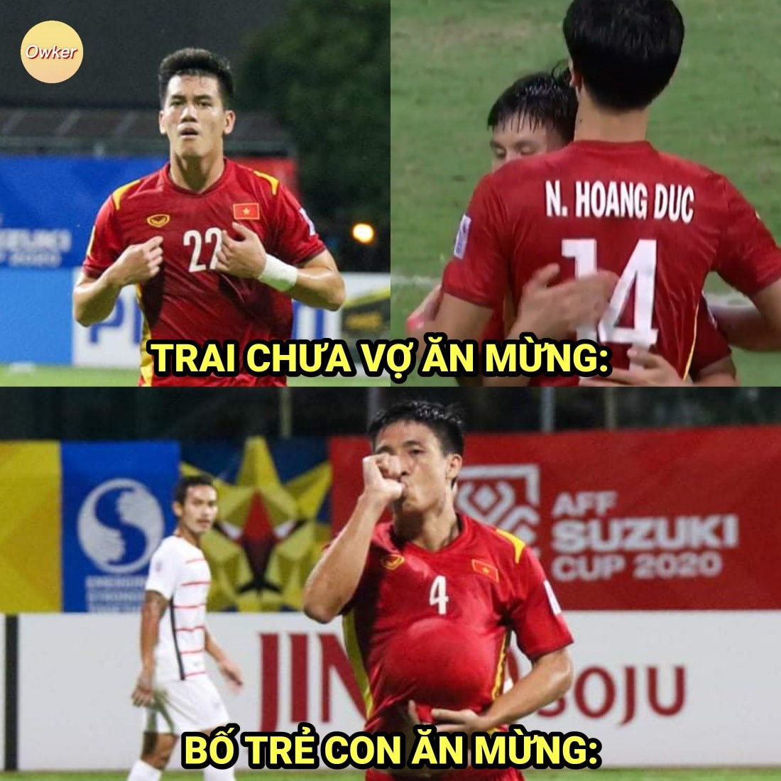 Cách ăn mừng bàn thắng vào lưới Campuchia của các cầu thủ đội tuyển Việt Nam cũng có phần khác nhau. Và nó trở thành nội dung để dân mạng chế ảnh.