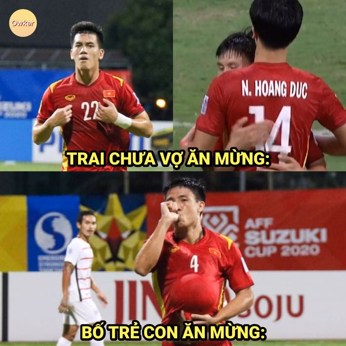 Cách ăn mừng bàn thắng vào lưới Campuchia của các cầu thủ đội tuyển Việt Nam cũng có phần khác nhau. Và nó trở thành nội dung để dân mạng chế ảnh.