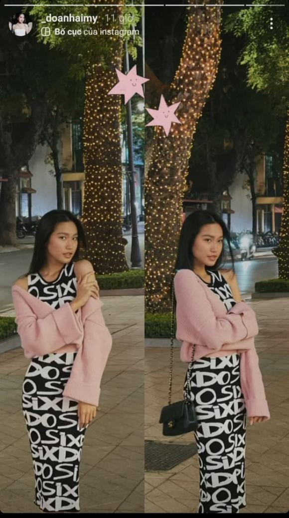 Trước đó, trên story của Instagram, Doãn Hải My đăng tải bức hình mà cô bị "dìm hàng". Đính kèm bức hình này, người đẹp viết: "Không biết người ta chụp mình hay chụp cây?".