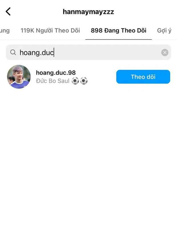 Hiện tại, trong khi Gia Hân vẫn đang follow nam cầu thủ trên Instagram thì Hoàng Đức đã không còn follow bạn gái.