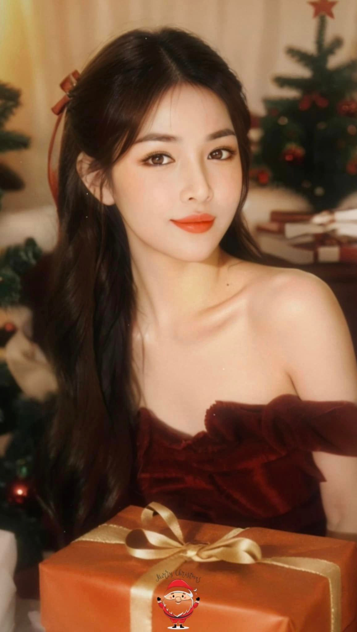 Nhân dịp Giáng sinh tới, trên trang cá nhân Vũ Thanh Quỳnh khoe bức ảnh cực đẹp bên cây thông noel.