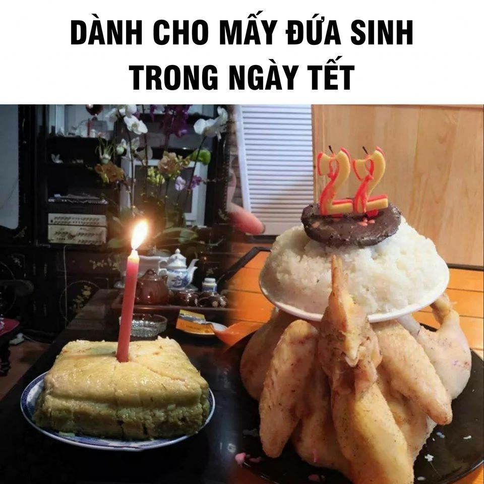 Điều gây chú ý đó là chiếc bánh mừng sinh nhật không phải bánh kem có cắm nến lung linh mà là một chiếc bánh chưng vuông mang đậm hương vị ngày Tết.