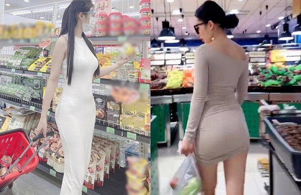 Nếu mặc váy quá mỏng, dễ để lộ nội y, gây phản cảm. Mặc trang phục cut-out táo bạo đi siêu thị, hot girl Hàn Quốc này bị chê vô duyên.