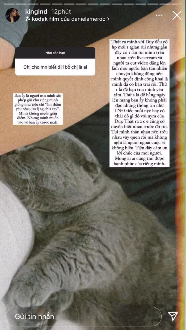 Tuy nhiên, lý do Linh Ngọc Đàm không công khai người mới cũng là bởi: "Bạn ấy là người như thế nào mình xin phép giữ cho riêng mình giống như tiêu chí "âm thầm yêu nhau, im lặng chia tay". Mình không muốn giấu giếm nhưng mình muốn bảo vệ bạn ấy trước MXH".