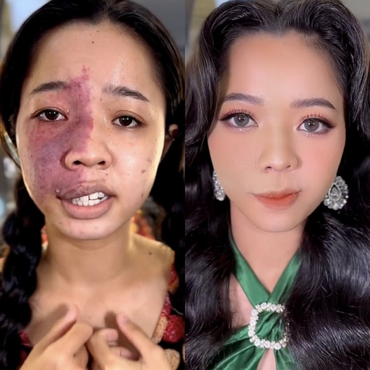 Hình ảnh trước và sau màn biến hình của cô gái bị "phong ấn" nhan sắc.