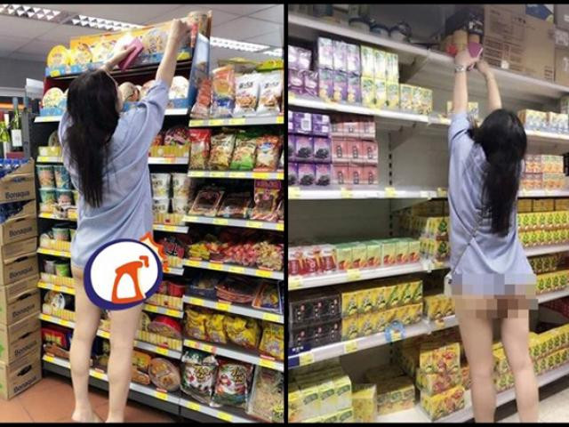 Quá tin tưởng vào mốt áo giấu quần mà khi đi siêu thị không ít trường hợp vì với cao để lấy đồ, chị em để lộ vòng 3 nhạy cảm.