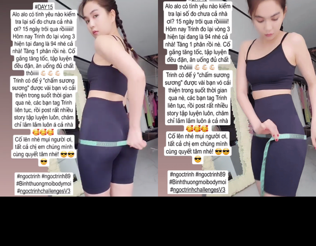 Trên story của mình suốt thời gian qua, Ngọc Trinh thường xuyên khoe các clip, hình ảnh tập luyện, chế độ ăn uống khoa học của mình.