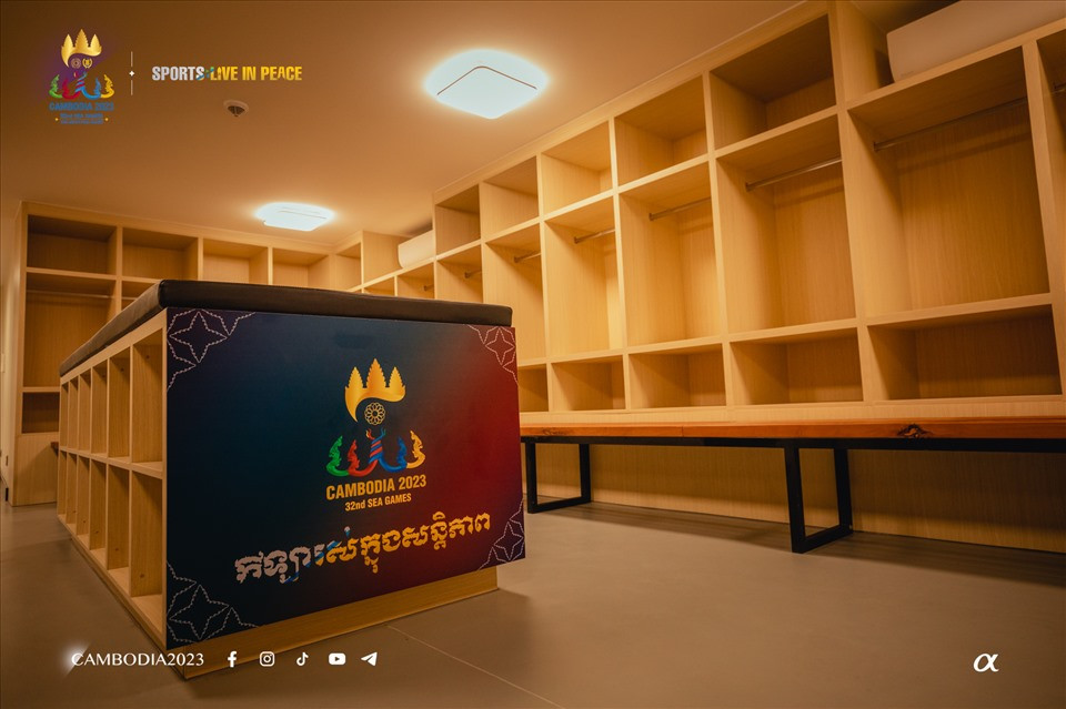 Phòng thay đồ được ban tổ chức chuẩn bị kĩ cho các trận đấu. Ảnh: Cambodia 2023