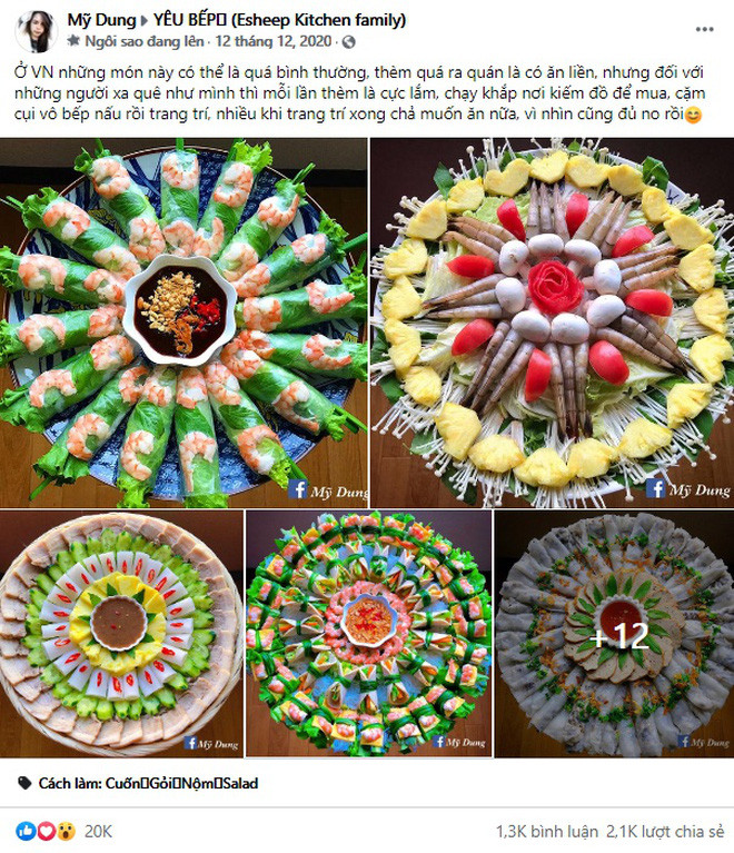 Nếu ai theo dõi group Yêu Bếp (Esheep Kitchen family) chắc hẳn cũng đã từng trầm trồ trước mâm cơm với các món ăn được xếp thành hình tròn đều, đẹp như một tác phẩm nghệ thuật của bạn Mỹ Dung.