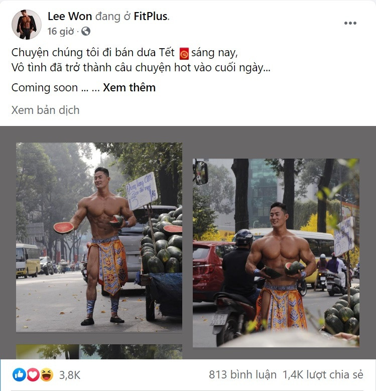 Phía dưới bài đăng mới nhất của Lee Won về buổi bán dưa đặc biệt này, có rất nhiều bình luận ủng hộ nhưng cũng có không ít người cho rằng, cách anh khoe thể hình như vậy trên phố đông người là hơi “lố”.