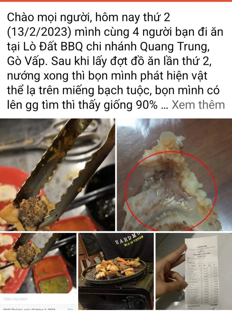 Một chuỗi đồ nướng từng bị thực khách phát hiện khi có giòi trong đồ ăn.