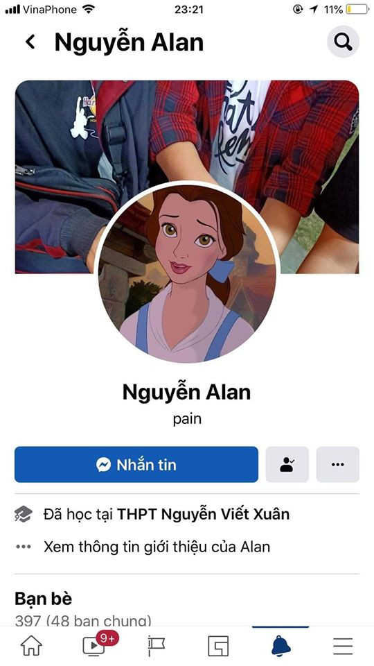 Dù là một bạn nam nhưng vì quá yêu hình tượng công chúa, nickname có tên Nguyễn Alan để avatar nhân vật hoạt hình Disney.