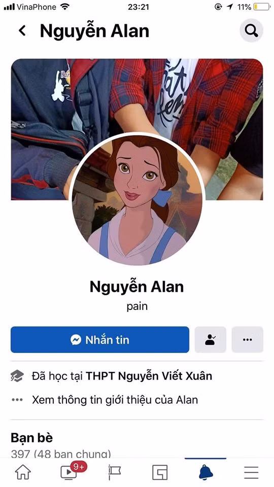 Dù là một bạn nam nhưng vì quá yêu hình tượng công chúa, nickname có tên Nguyễn Alan để avatar nhân vật hoạt hình Disney.