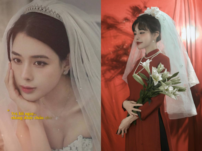 Bộ váy cưới cúp ngực giúp bạn gái hậu vệ Vũ Văn Thanh khoe xương quai xanh gợi cảm, làn da trắng hồng.