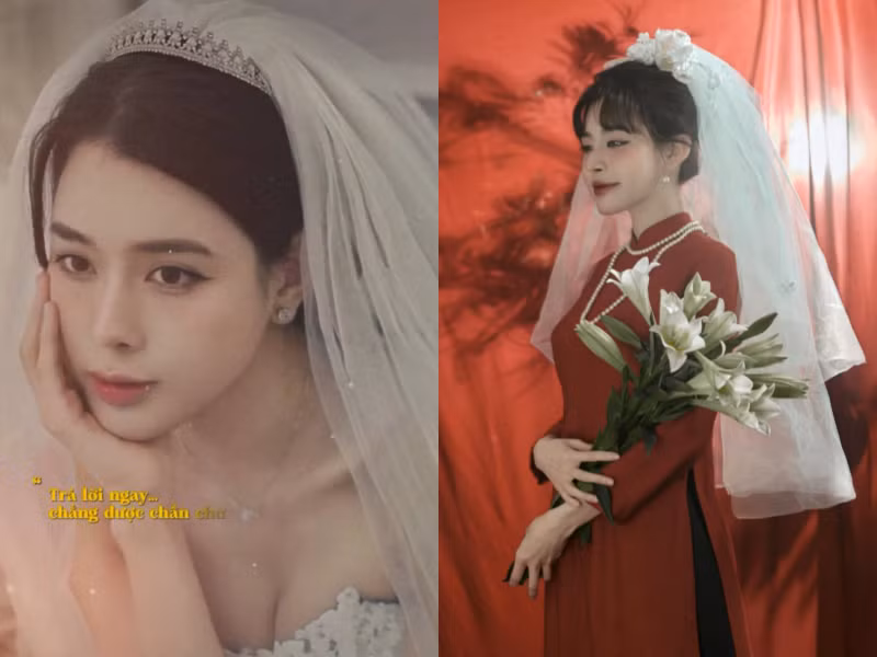 Bộ váy cưới cúp ngực giúp bạn gái hậu vệ Vũ Văn Thanh khoe xương quai xanh gợi cảm, làn da trắng hồng.