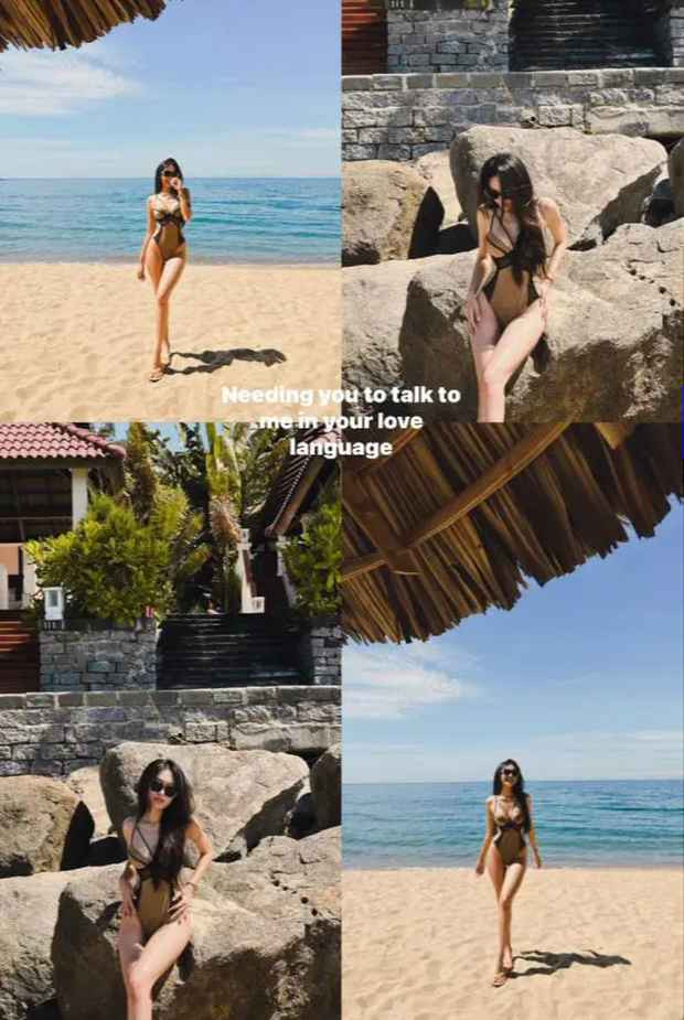 Diện bikini, Doãn Hải My khoe triệt để đường cong cơ thể với số đo ba vòng chuẩn chỉnh. Đôi chân dài miên man là điểm nhấn trong những bức hình của người đẹp sinh năm 2001. Bạn gái Đoàn Văn Hậu còn sở hữu vòng eo con kiến, vùng bụng phẳng lì.