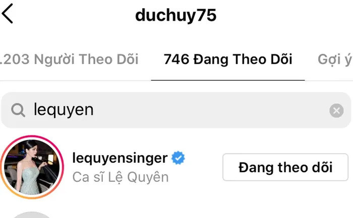 Cụ thể cư dân mạng đã phát hiện ra được việc Đức Huy hủy theo dõi Cẩm Đan trên Instagram, trong khi đó doanh nhân này vẫn để chế độ theo dõi với vợ cũ Lệ Quyên.
