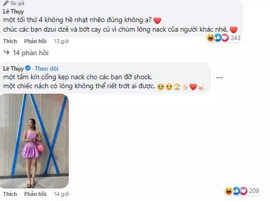 Lê Thụy makeup lòe loẹt như Harley Quinn với phần mắt được đánh bởi màu hồng kết hợp xanh.