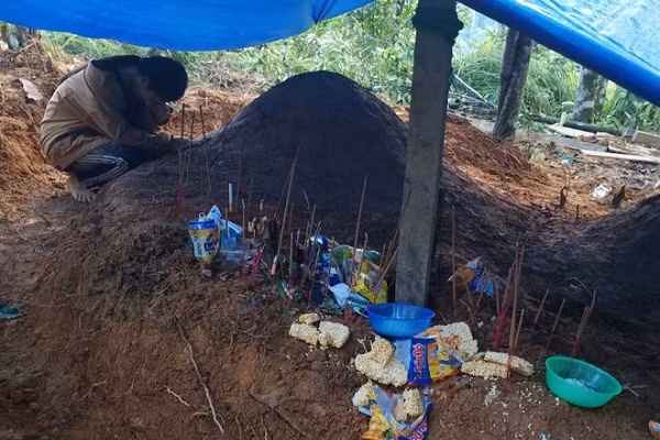 Nu sinh Tra Leng guc khoc ben mo cua cha, me