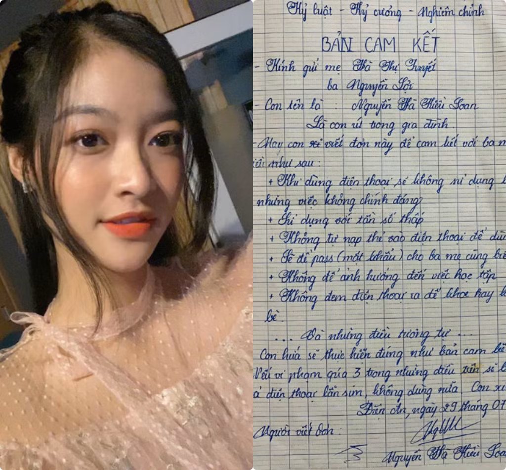 Mới đây, Á hậu Nguyễn Hà Kiều Loan thu hút sự chú ý khi đăng tải hình ảnh chụp bản cam kết cô gửi bố mẹ.