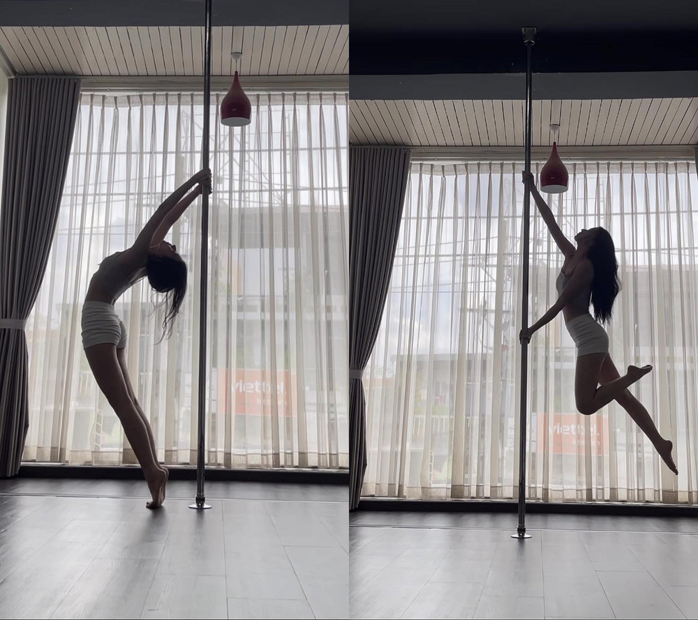 Bâu Krysie còn "kết thân" với bộ môn múa cột để giữ số đo hình thể chuẩn mực. Múa cột hay còn gọi pole dance là môn thể thao ngày càng được nhiều chị em yêu thích.