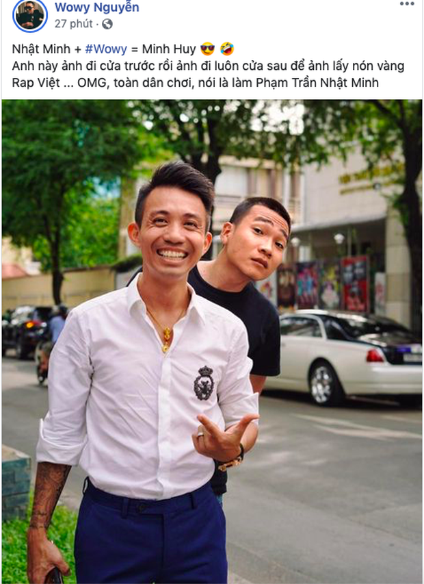 Không để "ông bạn" Minh Nhựa trả lời, Wowy tiếp tục trêu: "Thôi anh ngồi yên trong Roll Royce đi. Để em tính, em cần anh có là được".
