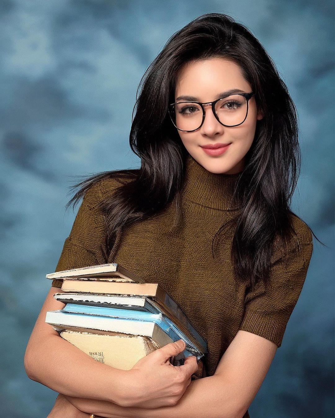 Chỉ bằng những phụ kiện khá đơn giản như vài cuốn sách hay chiếc kính, Vũ Thanh Quỳnh tựa như những cô sinh viên đầy tri thức.