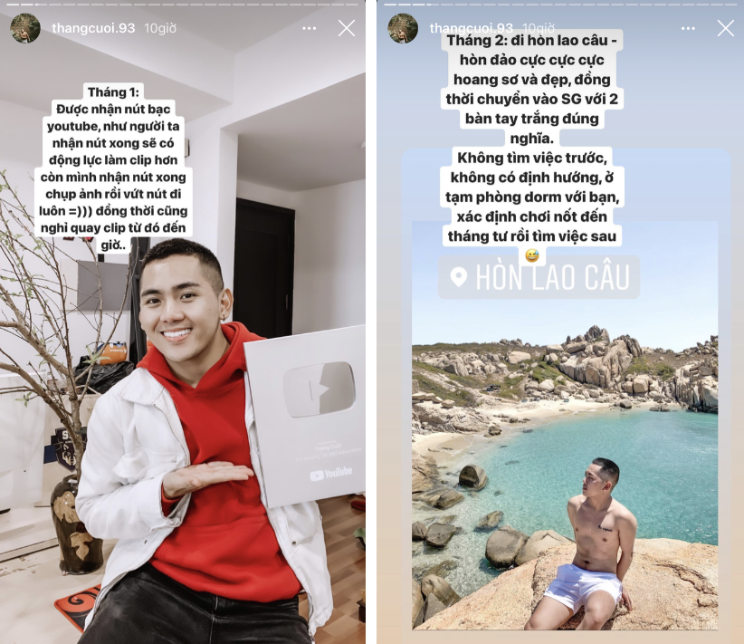 YouTuber Thắng Cuội tổng kết năm 2020 bằng những cột mốc đáng nhớ trong từng tháng ở story.