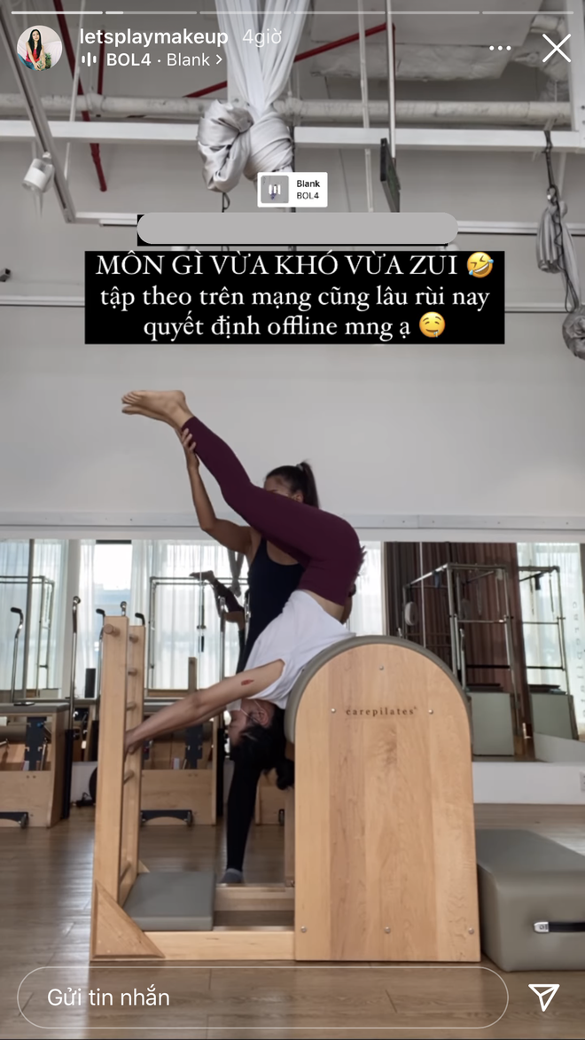 Mới nhập hội gái xinh khoe body với bộ môn pilates, beauty blogger An Phương tỏ ra rất hào hứng với bộ môn tăng độ dẻo của cơ thể này.