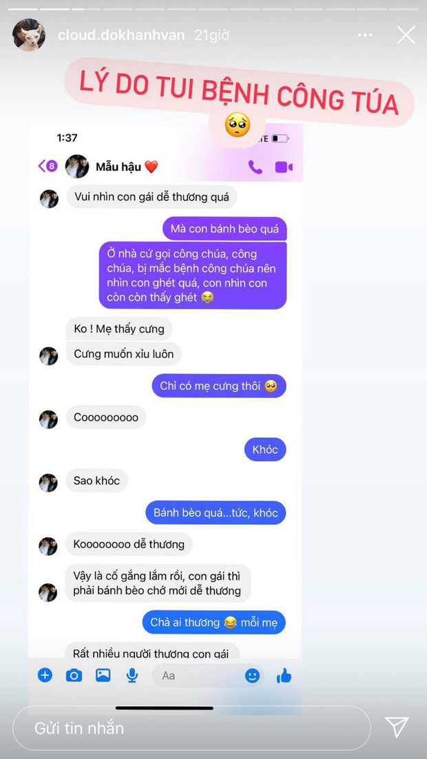 Kèm theo đó, mẹ hot girl Khánh Vân còn chú thích: "Công chúa tui bị voi rượt".