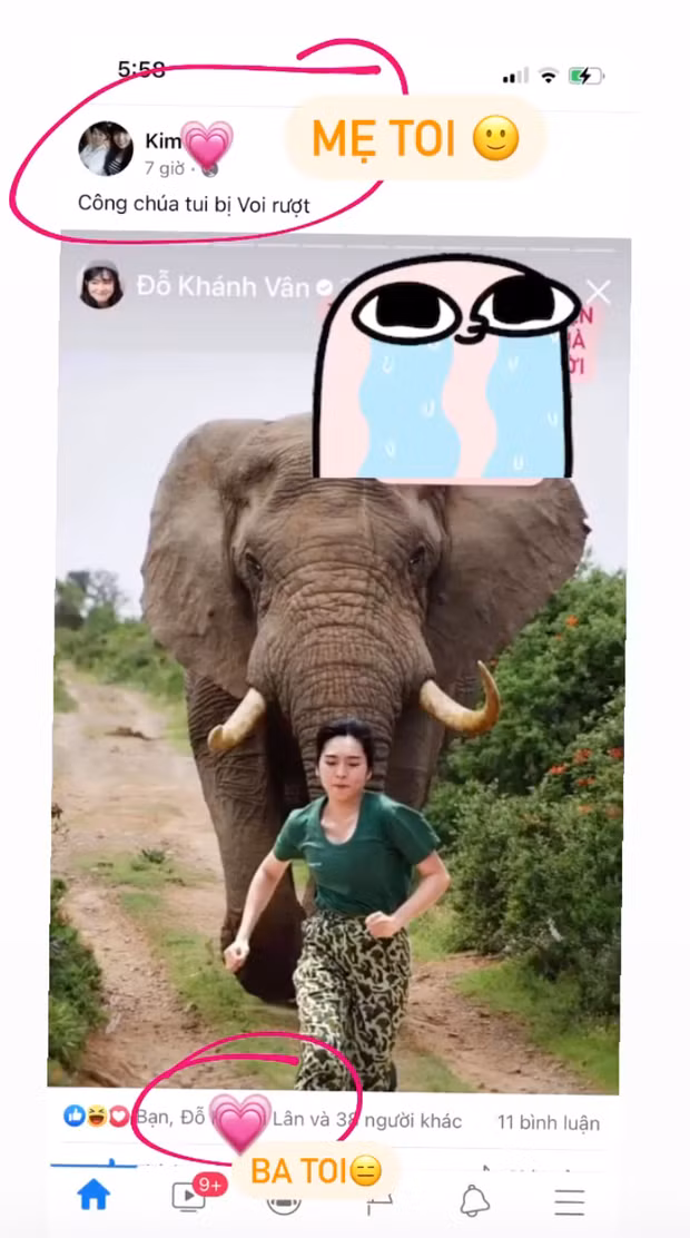 Mới đây, hot girl Khánh Vân kể chuyện mẹ mình lấy ảnh chế của con ở Sao Nhập Ngũ đăng "Phây" còn ba vào thả tim liền tay.