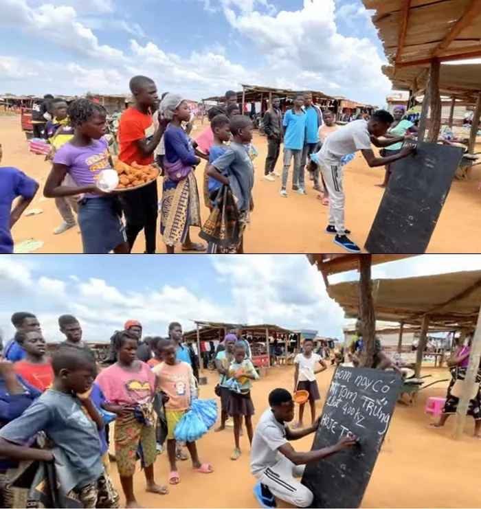 Trước đó, cũng chính Lindo là người đã mang một món ăn quen thuộc của người dân Việt Nam ra buôn bán ở khu chợ tại Angola. Đó chính là món mì tôm và trứng rán. Lindo và vợ chuẩn bị 1 chiếc bếp riêng biệt với nồi nước sôi ùng ục và một chiếc chảo để rán trứng ốp la.