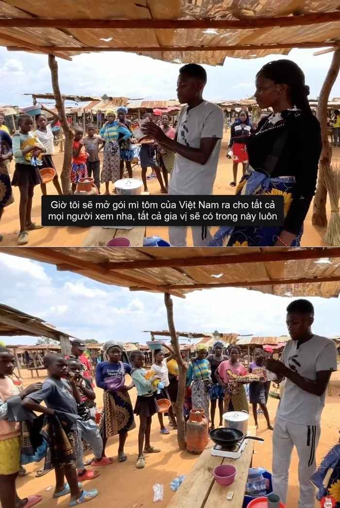 Trước món ăn mới lạ, thơm phức, người dân Angola vây quanh rất đông sạp hàng. Họ lắng nghe chăm chú khi Lindo giới thiệu về món ăn Việt Nam.