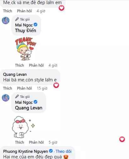 Theo đó, mẹ ruột và mẹ chồng Mai Ngọc trông rất trẻ trung, tuổi tác có vẻ tương đương nhau, gu thời trang cũng khá sành điệu.