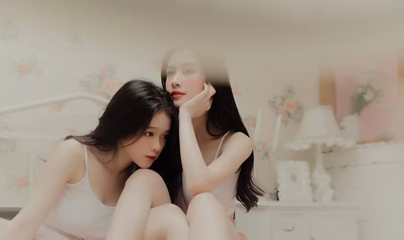 Cặp đôi hot girl Việt Linh Ka và Jun Vũ không ngại tạo dáng tình cảm và dành cho nhau ánh mắt "rất tình".