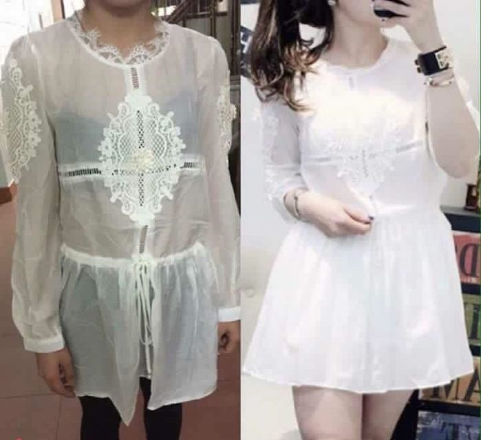 Có vẻ như biết kiểu váy này đang hot, được phái đẹp săn lùng nên nhiều xưởng sản xuất không ngại tạo ra nhiều "bản sao" với giá rẻ hơn gấp nhiều lần để "câu khách". Có điều, hàng rẻ thì chất lượng không bằng cũng là chuyện hết sức bình thường.