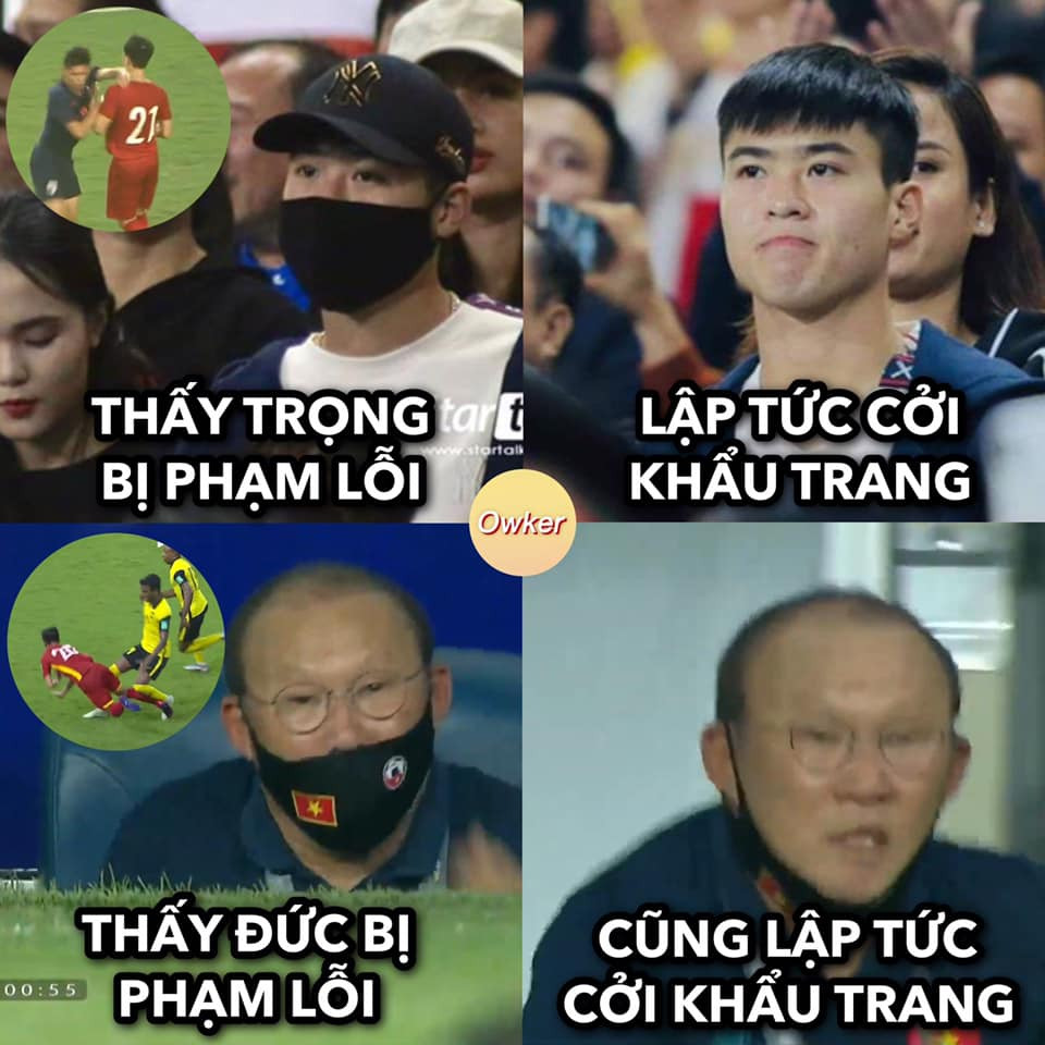 Sau khi chứng kiến các học trò bị phạm lỗi, HLV Park Hang Seo tức đến nỗi cởi phăng chiếc khẩu trang.